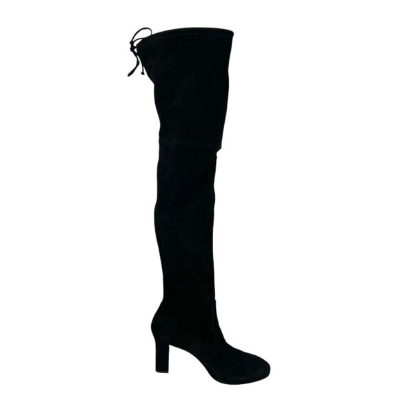 Stuart Weitzman Ledyland Black Suede Leather Tie Back Over the Knee Heeled Boots - Picture 4 of 11
